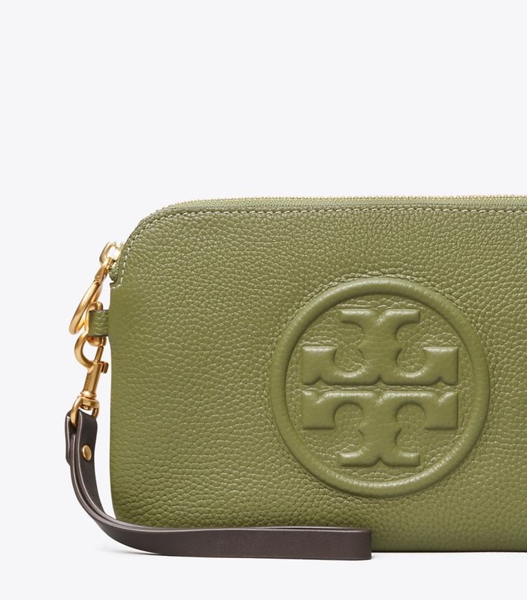 Tory Burch designer wristlets Perry Bombé Color-Block Wristlet in Daphne / NEW CREAM angle