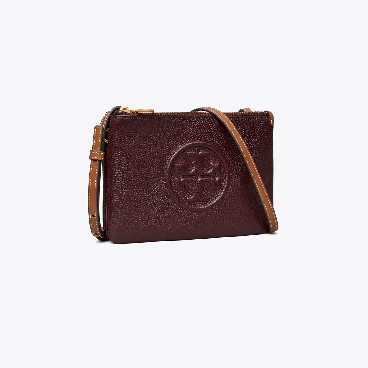 Tory Burch Robinson Pebbled Double-Zip Cross-Body in Natural