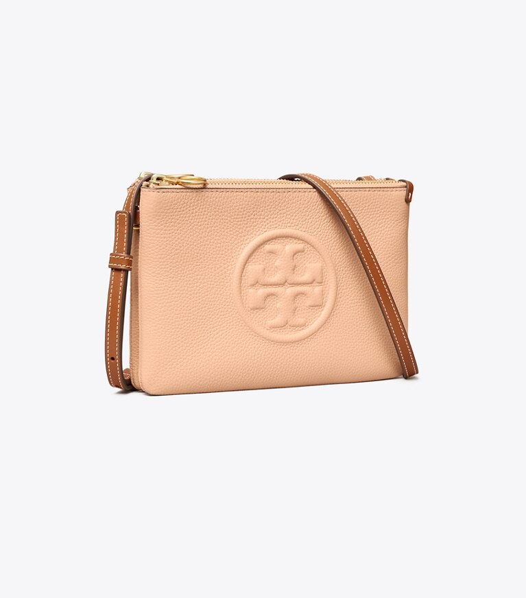 Tory Burch designer crossbody bags Perry Bombé Double-Zip Crossbody in Devon Sand angle