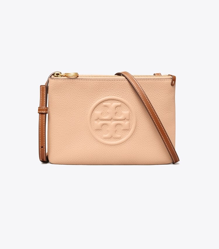 Tory Burch designer crossbody bags Perry Bombé Double-Zip Crossbody in Devon Sand front