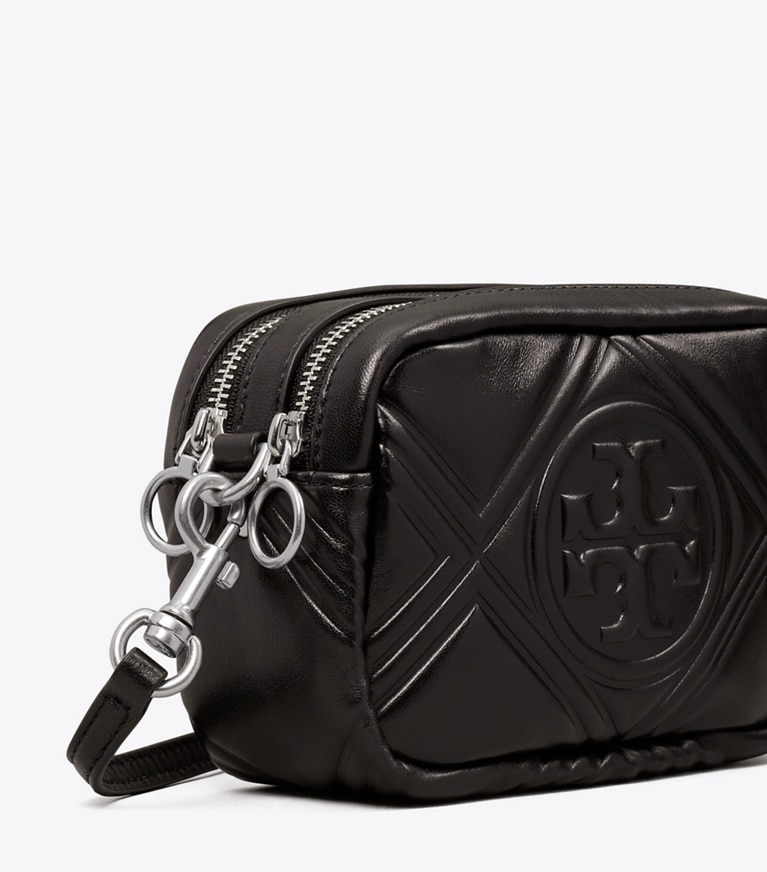 Tory Burch designer crossbody bags Perry Bombé Embossed Mini Bag in Black angle
