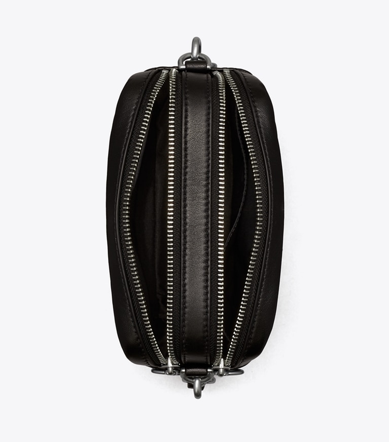 Tory Burch designer crossbody bags Perry Bombé Embossed Mini Bag in Black angle