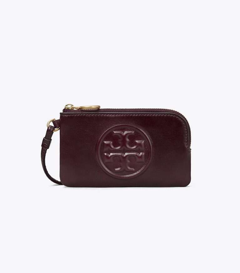 Tory Burch designer card cases Perry Bombé Glazed Top-Zip Card Case in Fig angle