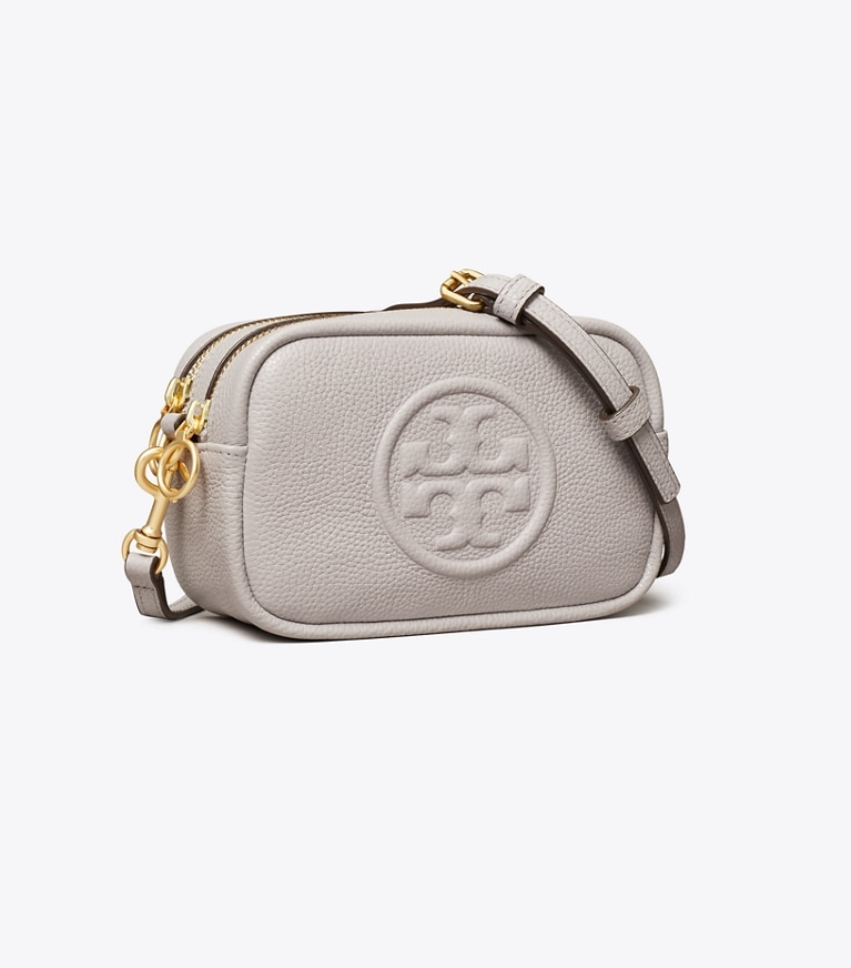 Tory Burch designer crossbody bags Perry Bombé Mini Bag in Bay Gray angle