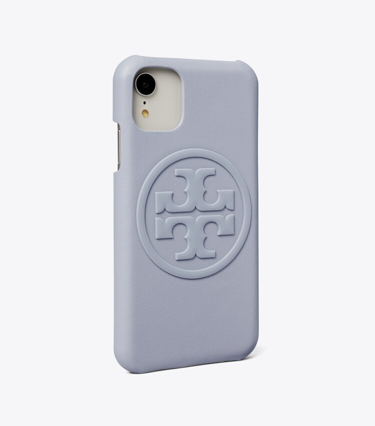 Tory Burch designer tech accessories Perry Bombé Phone Case for iPhone 11 in Cloud Blue angle