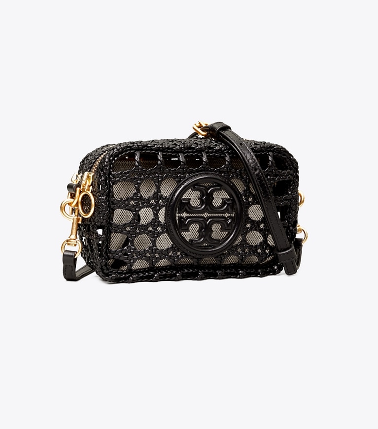 Tory Burch designer crossbody bags Perry Bombé Woven Mini Bag in Black angle