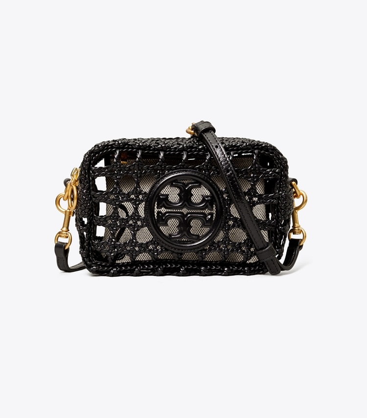 Tory Burch designer crossbody bags Perry Bombé Woven Mini Bag in Black front