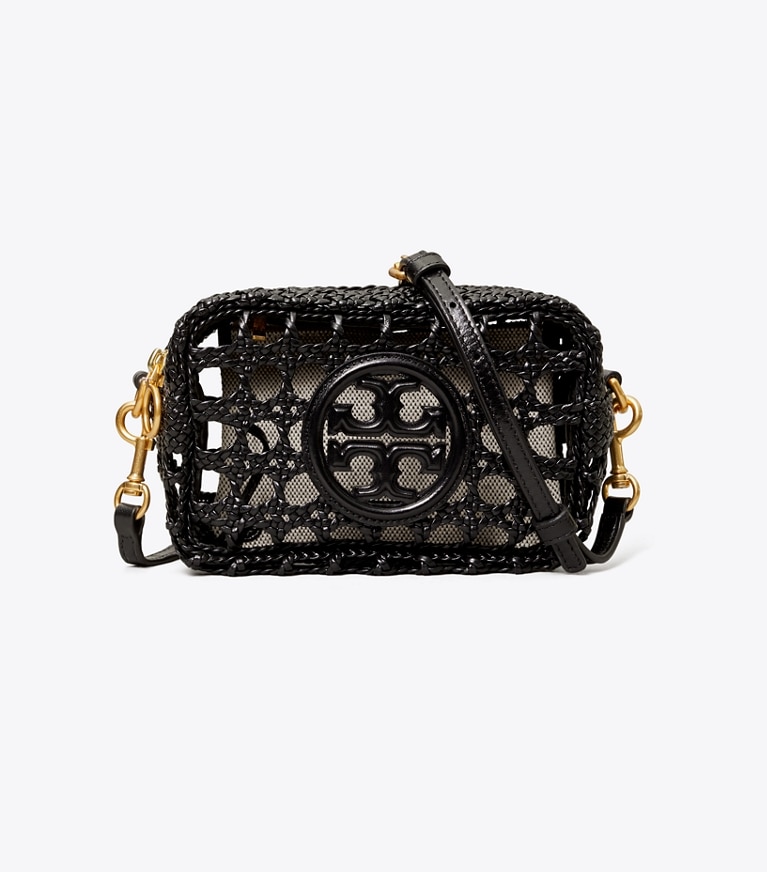Tory Burch designer crossbody bags Perry Bombé Woven Mini Bag in Black angle