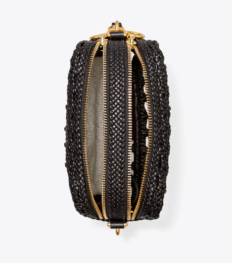 Tory Burch designer crossbody bags Perry Bombé Woven Mini Bag in Black angle