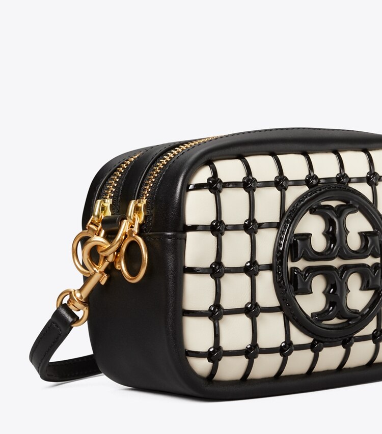 Tory Burch designer crossbody bags Perry Bombe Patent Whipstitch Mini Bag in Black Multi detail