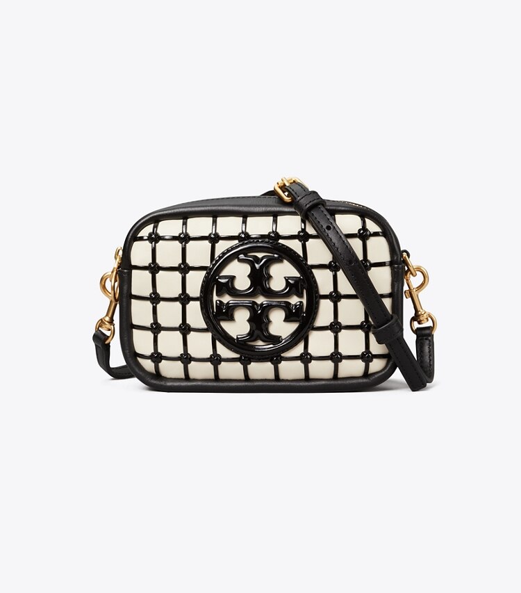 Tory Burch designer crossbody bags Perry Bombe Patent Whipstitch Mini Bag in Black Multi front