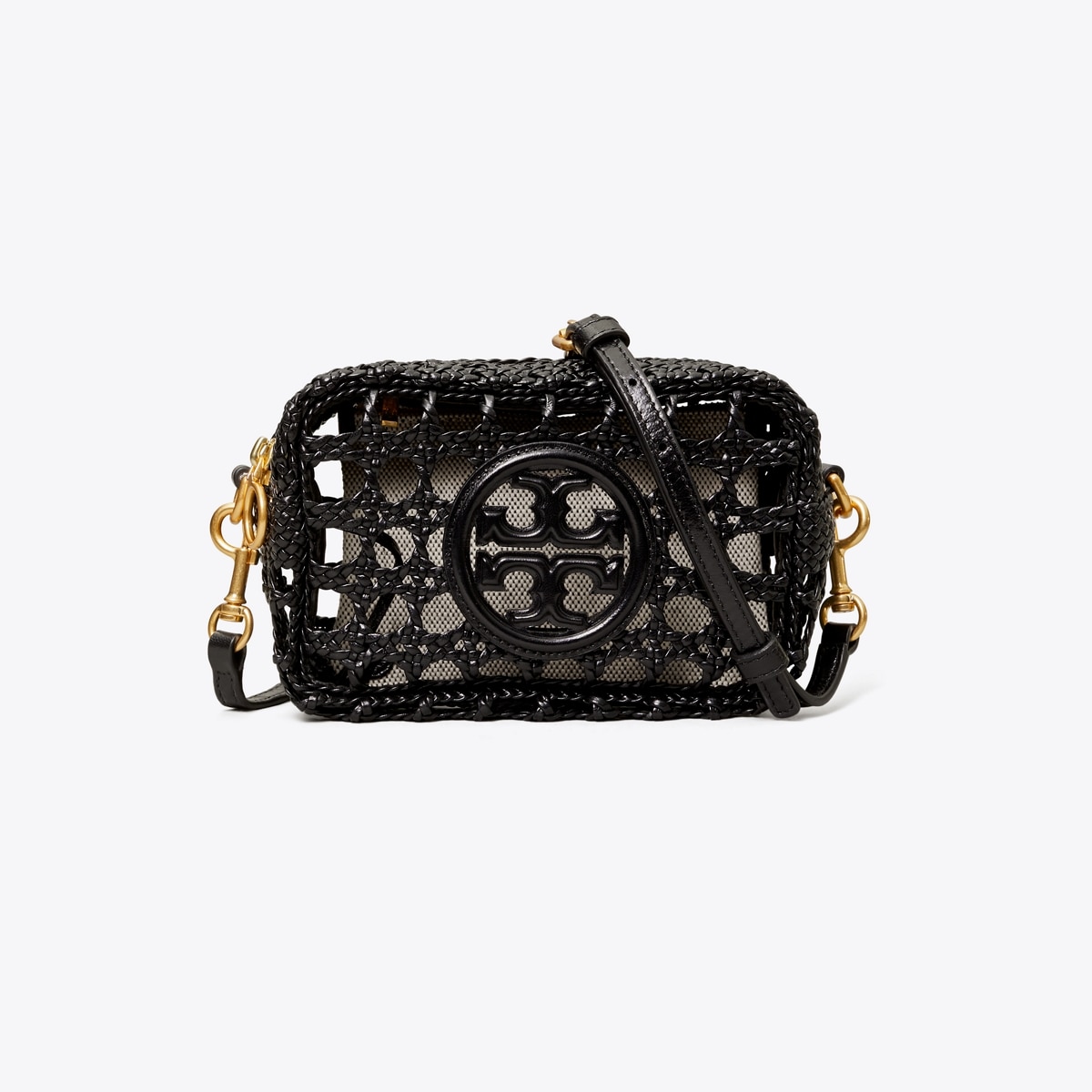 Tory Burch Perry Bombé Mini Crossbody Bag in Black and popular Ivory Gingham