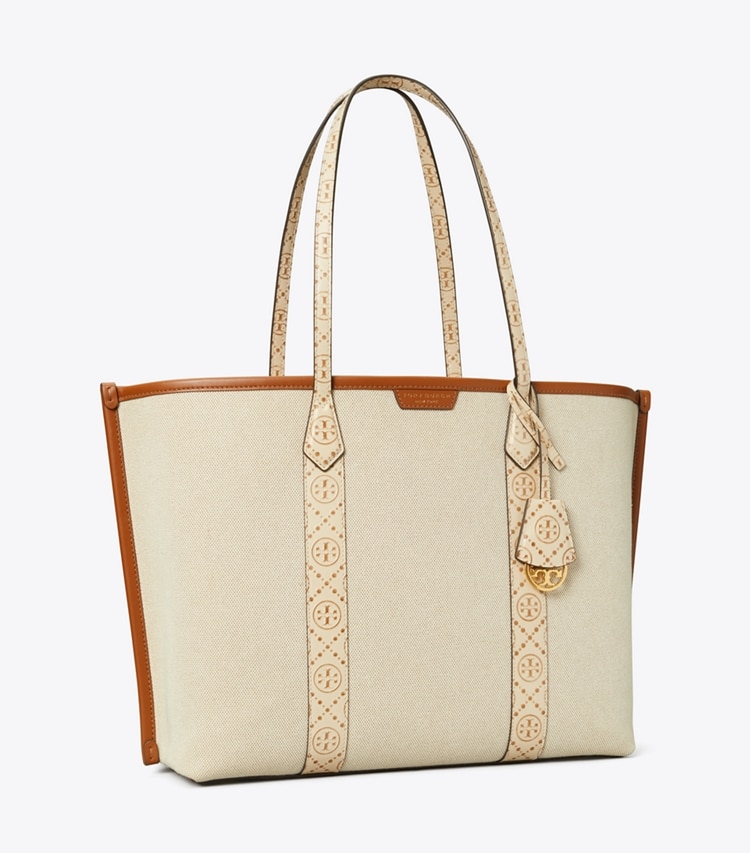 Tory Burch designer tote bags Perry Canvas Triple-Compartment Tote in New Cream angle