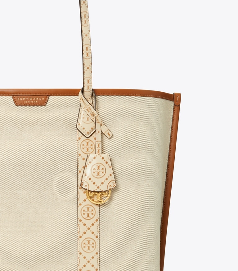 Tory Burch designer tote bags Perry Canvas Triple-Compartment Tote in New Cream angle