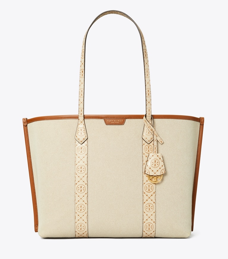 Tory Burch designer tote bags Perry Canvas Triple-Compartment Tote in New Cream angle