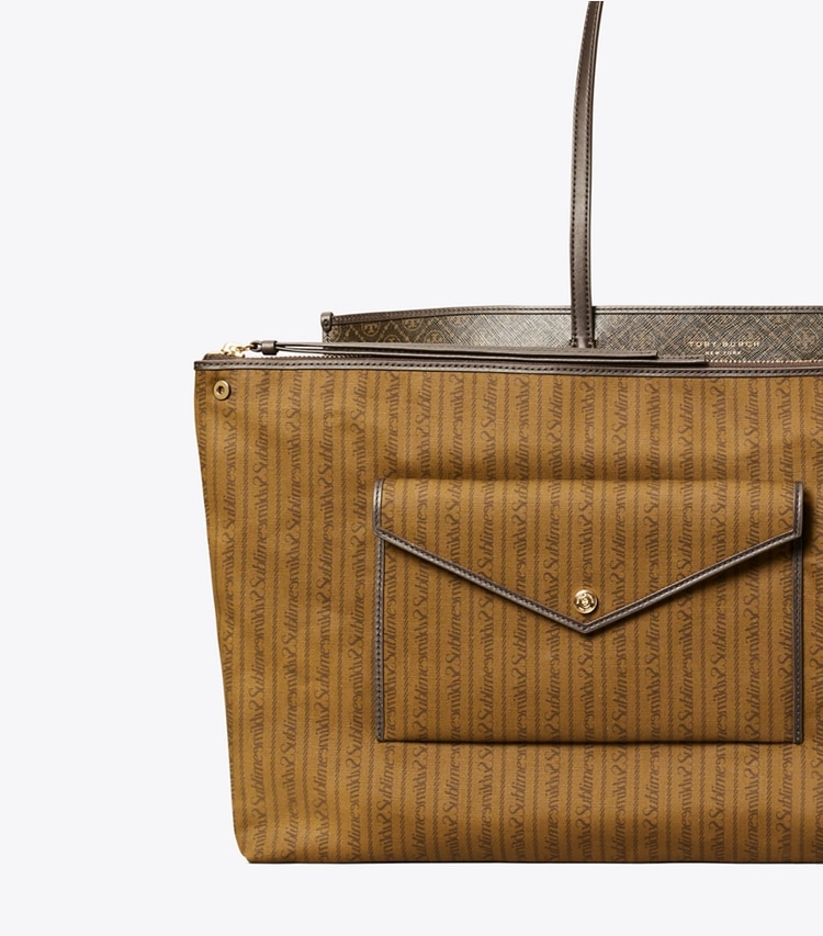 Tory Burch designer tote bags Perry Coated Canvas Tote in French Press detail