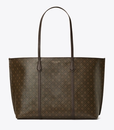 Tory Burch designer tote bags Perry Coated Canvas Tote in French Press front