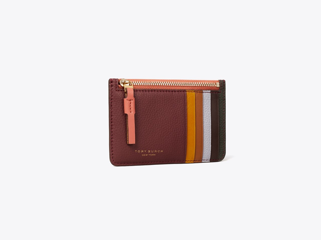 Tory Burch Miller Top-Zip Card Case - Brown