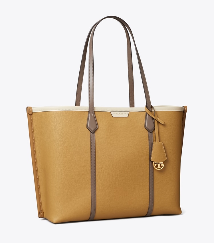 Tory Burch designer tote bags Perry Color-Block Triple Compartment Tote in Ginger Shortbread Multi angle