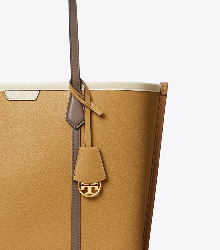 Tory Burch designer tote bags Perry Color-Block Triple Compartment Tote in Ginger Shortbread Multi angle