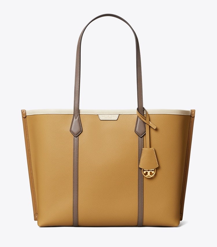 Tory Burch designer tote bags Perry Color-Block Triple Compartment Tote in Ginger Shortbread Multi front