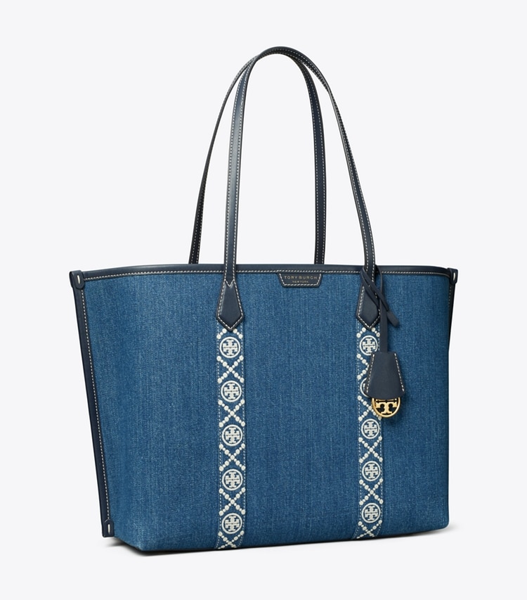 Tory Burch designer tote bags Perry Denim Triple-Compartment Tote in Denim angle