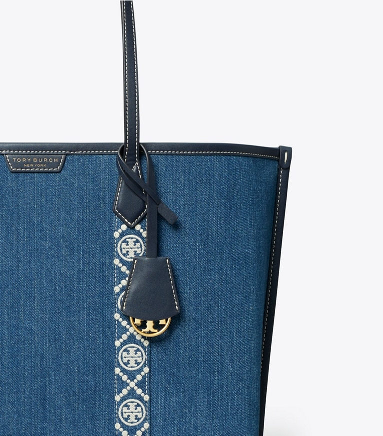 Tory Burch designer tote bags Perry Denim Triple-Compartment Tote in Denim angle