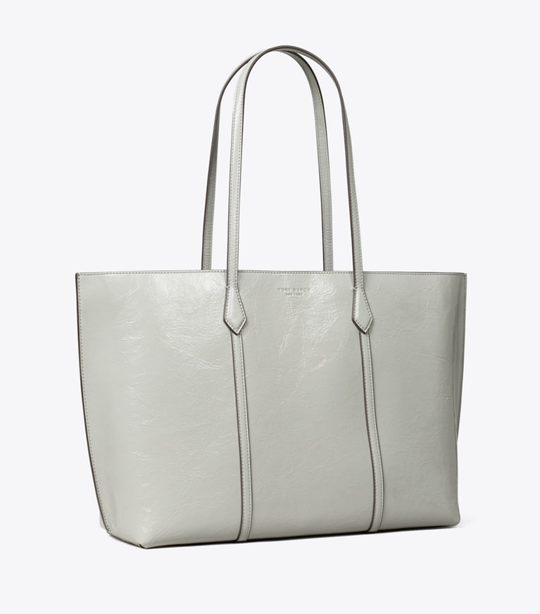 Tory Burch designer tote bags Perry Distressed Tote in Light Granite angle