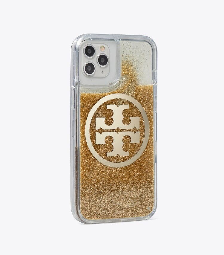 Tory Burch designer tech accessories Perry Glitter Phone Case in GOLD angle