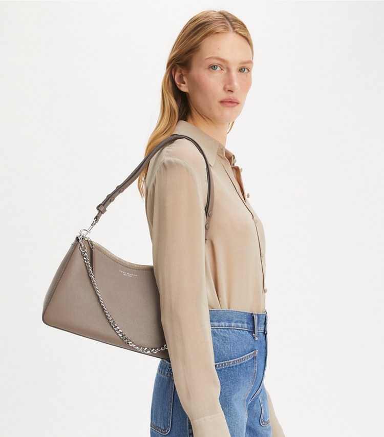Tory Burch designer shoulder bags Perry Shoulder Bag in Wild Mushroom accessory on model