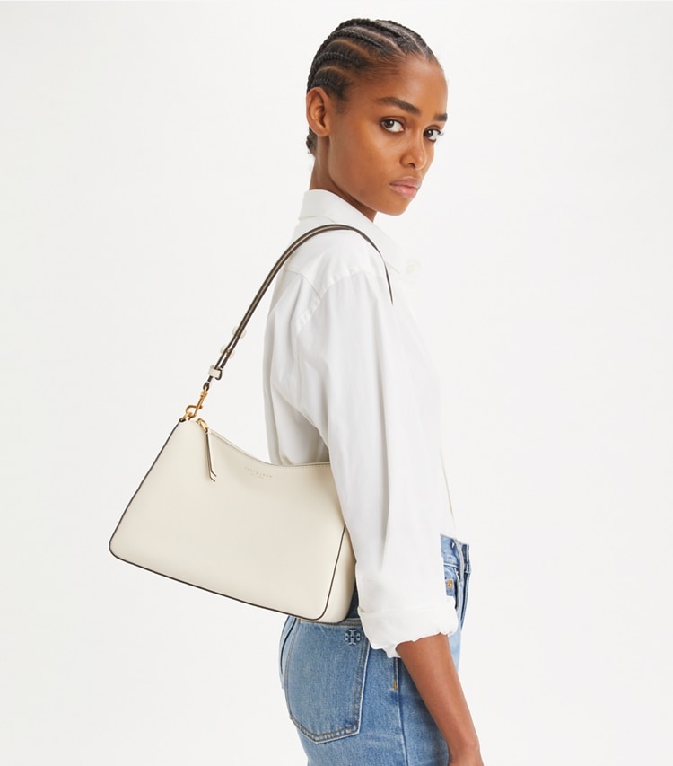 Tory Burch designer shoulder bags Perry Shoulder Bag in Light Cream accessory on model