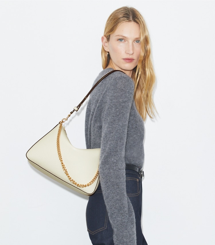 Tory Burch designer shoulder bags Perry Shoulder Bag in Warm White accessory on model