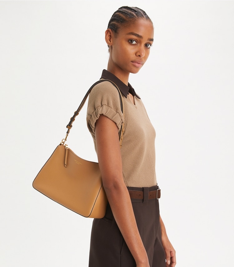 Tory Burch designer shoulder bags Perry Shoulder Bag in Tiramisu additional on model
