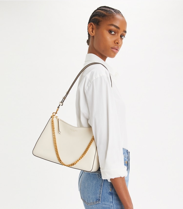 Tory Burch designer shoulder bags Perry Shoulder Bag in Light Cream additional on model