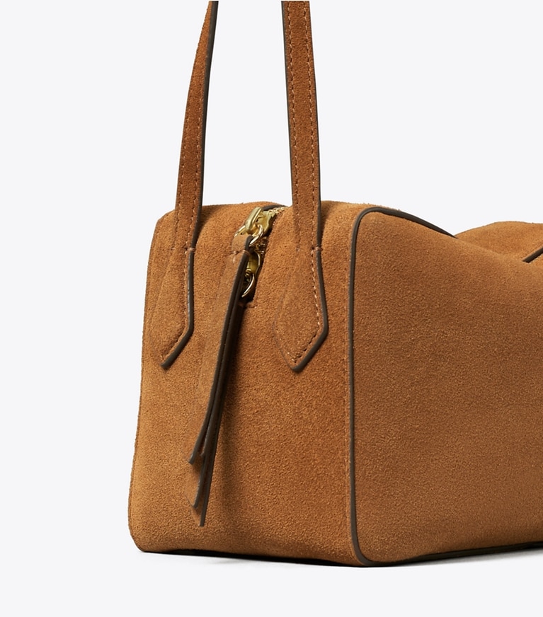 Tory Burch designer crossbody bags Perry Suede Crossbody in Umber detail