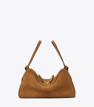 Tory Burch designer crossbody bags Perry Suede Crossbody in Umber front