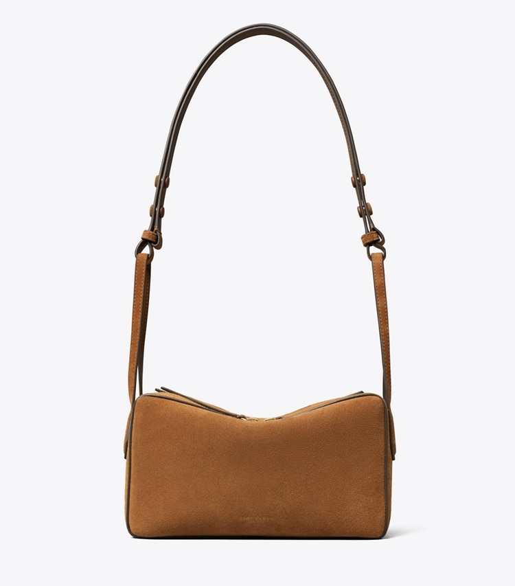 Tory Burch designer crossbody bags Perry Suede Crossbody in Umber front