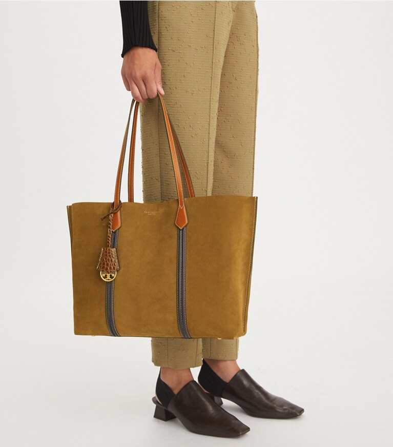 perry suede triple compartment tote