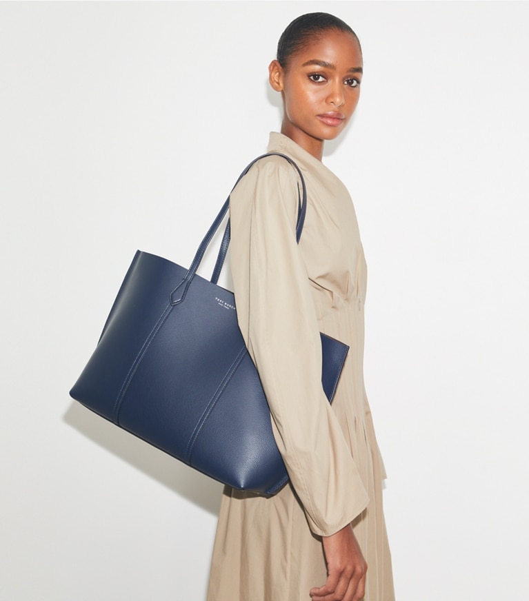 Tory Burch designer tote bags Perry Tote in Dark Sky angle