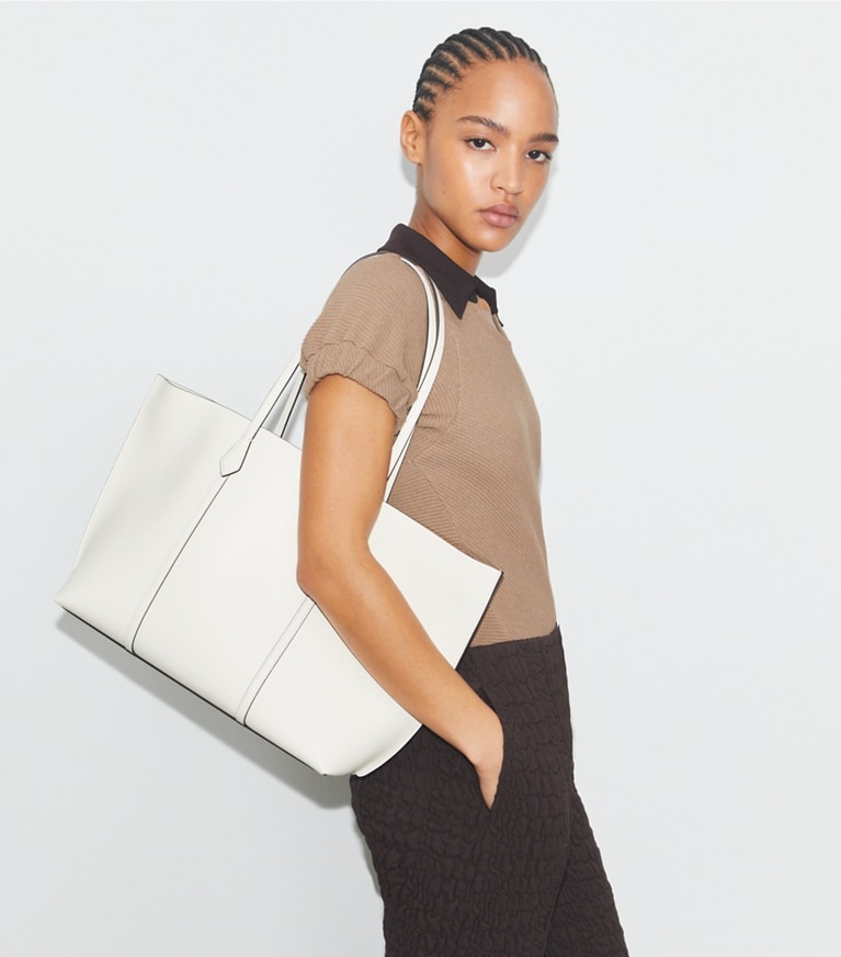 Tory Burch designer tote bags Perry Tote in Warm White angle