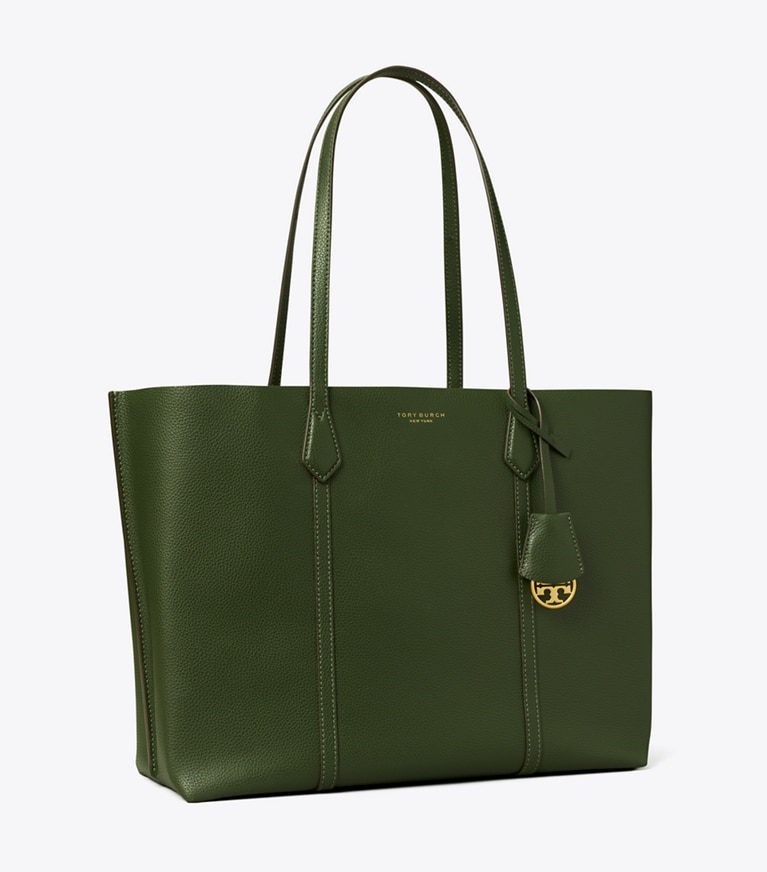 Tory Burch designer tote bags Perry Tote Bag mit drei Fächern in Basil angle