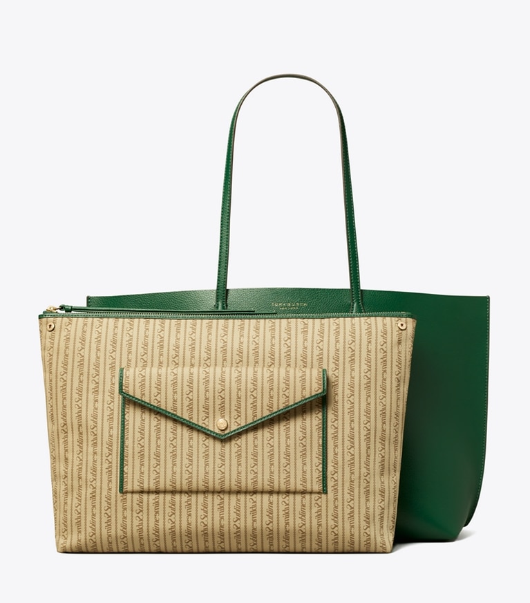 Tory Burch designer tote bags Perry Tote in Dark Kale detail