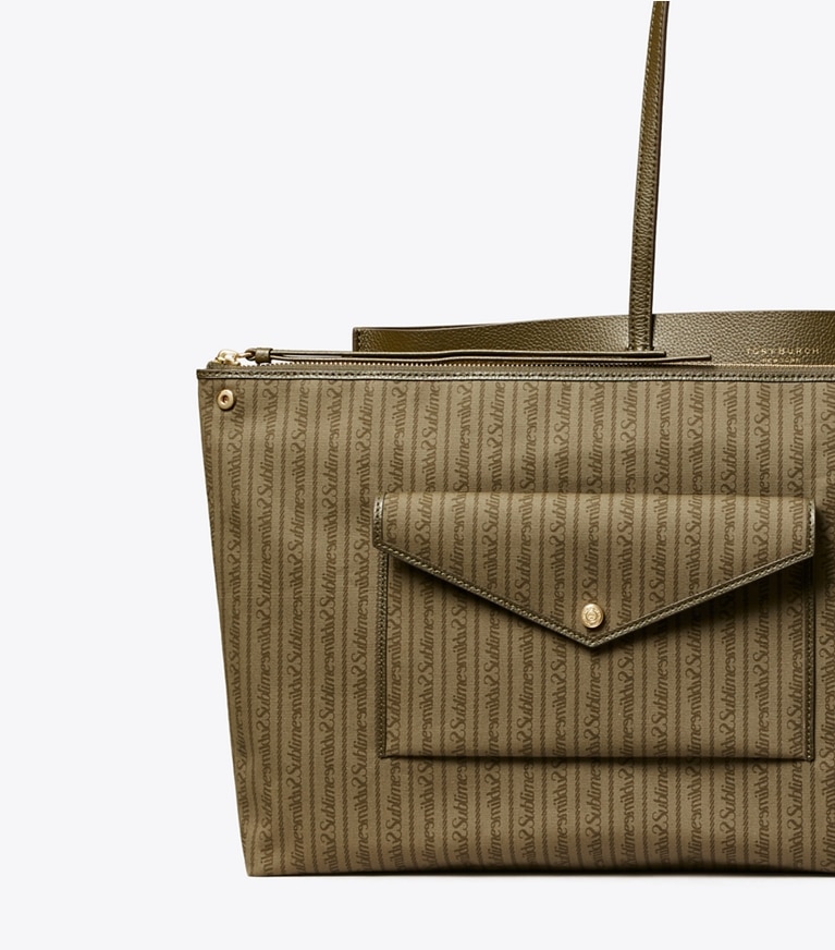 Tory Burch designer tote bags Perry Tote in Dark Olive detail