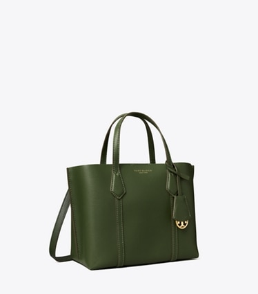 Tory Burch designer tote bags Perry Triple-Compartment Small Tote in Basil angle