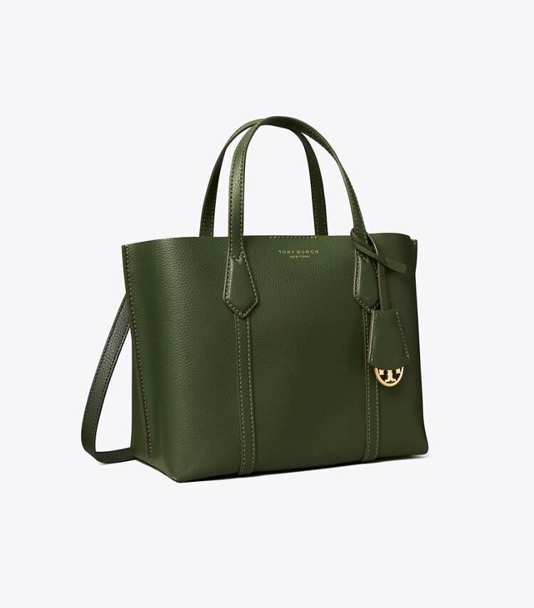 Tory Burch designer tote bags Perry Triple-Compartment Small Tote in Basil angle