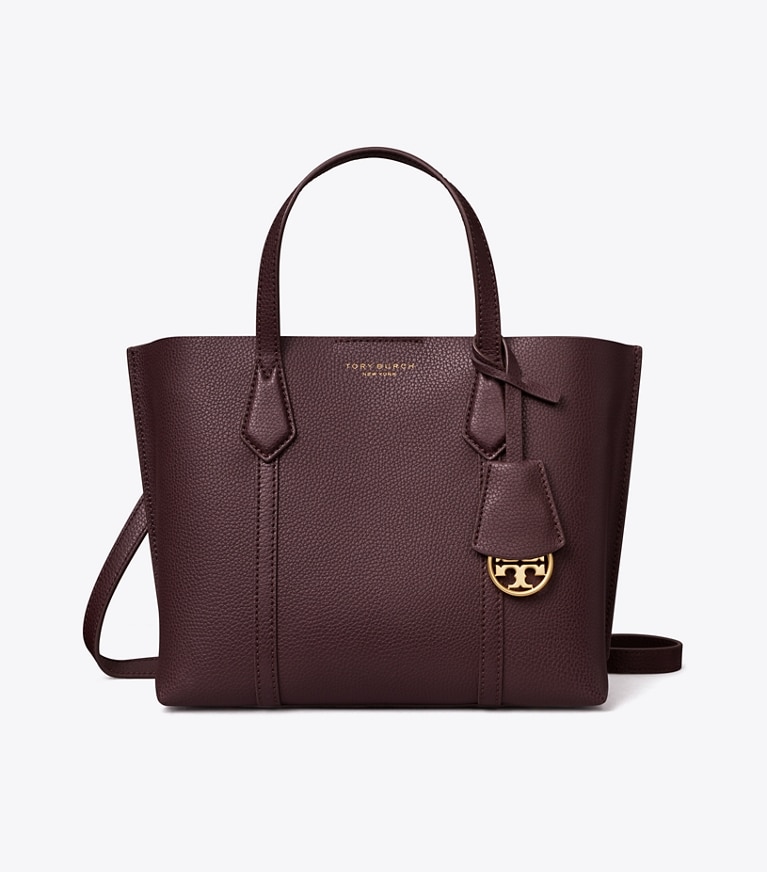 Tory Burch designer tote bags Perry Triple-Compartment Small Tote in Albarossa angle