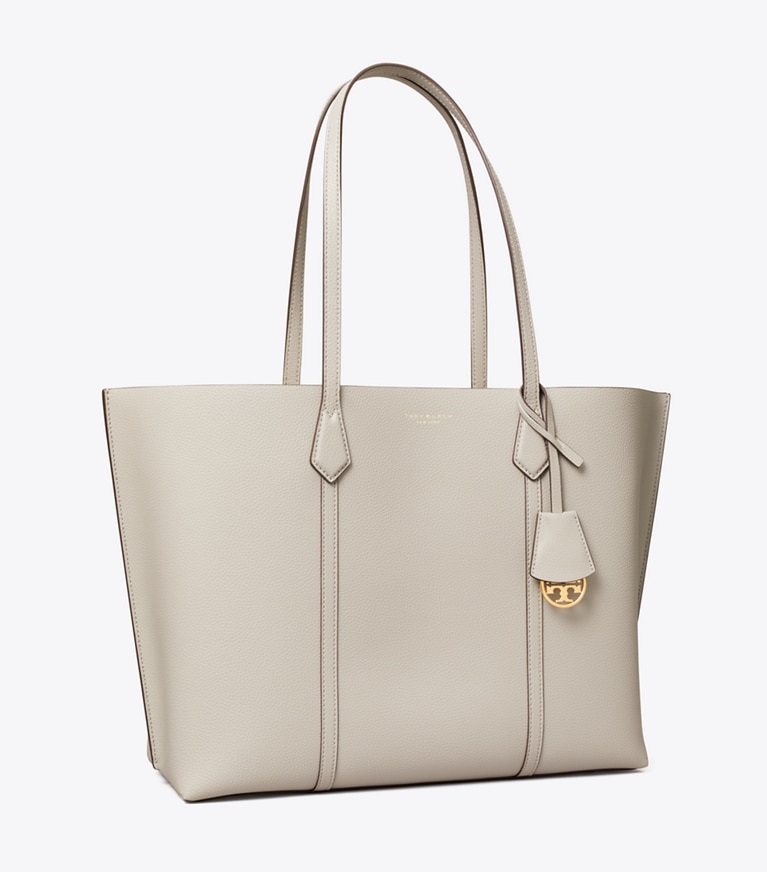 Tory Burch designer tote bags Perry Triple-Compartment Tote in Light Granite angle