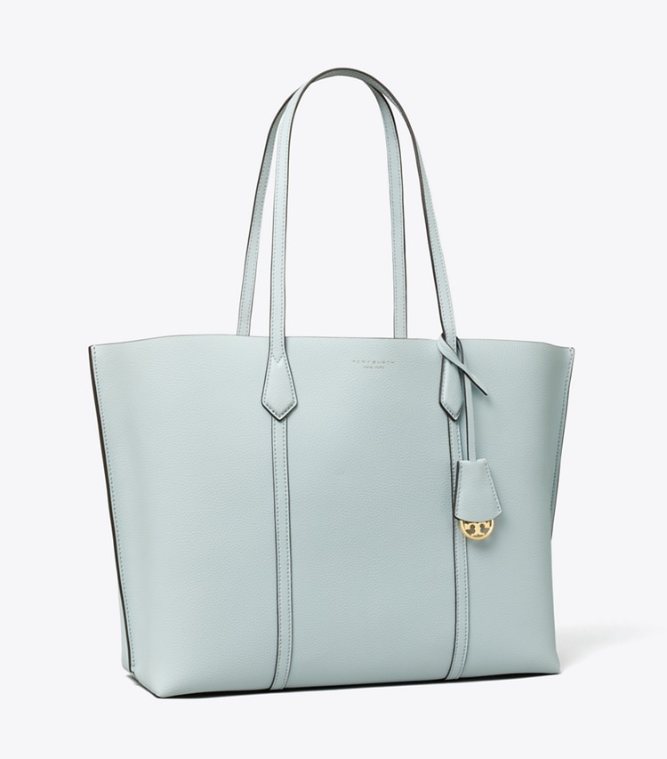Tory Burch designer tote bags Perry Triple-Compartment Tote in Seltzer / Pavestone angle