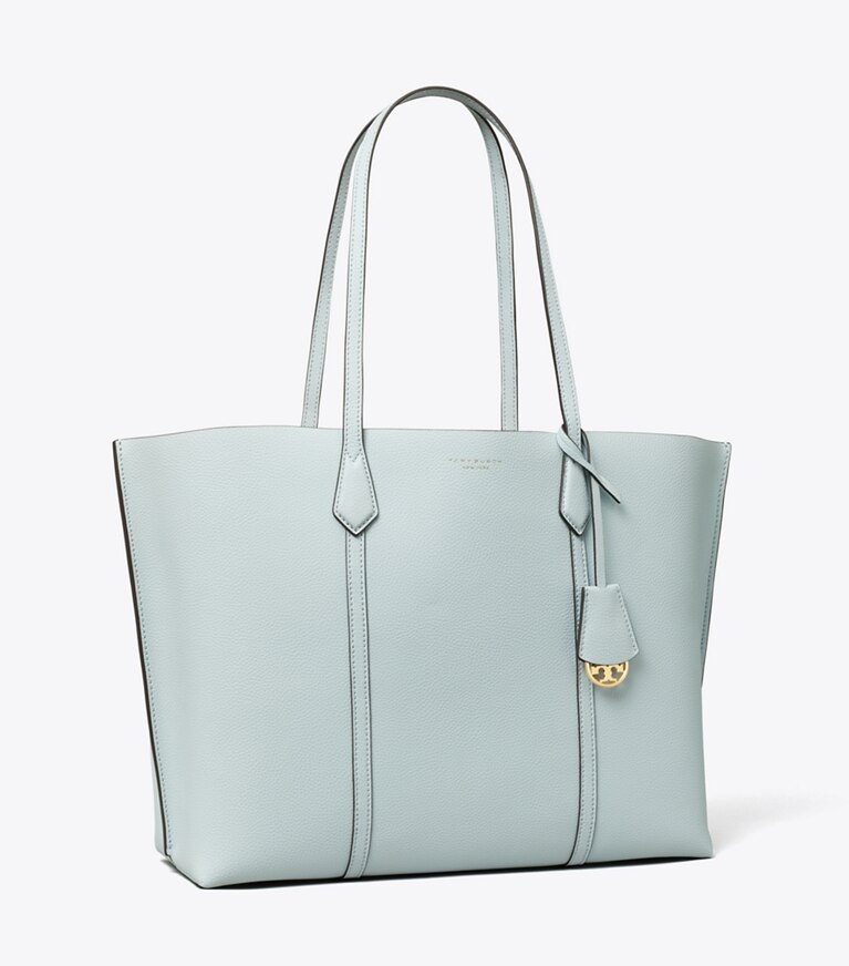 Tory Burch designer tote bags Perry Triple-Compartment Tote in Seltzer / Pavestone angle