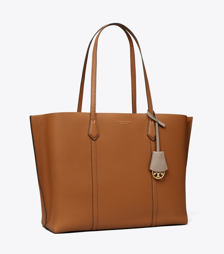 Tory Burch designer tote bags Perry Triple-Compartment Tote in Light Umber angle